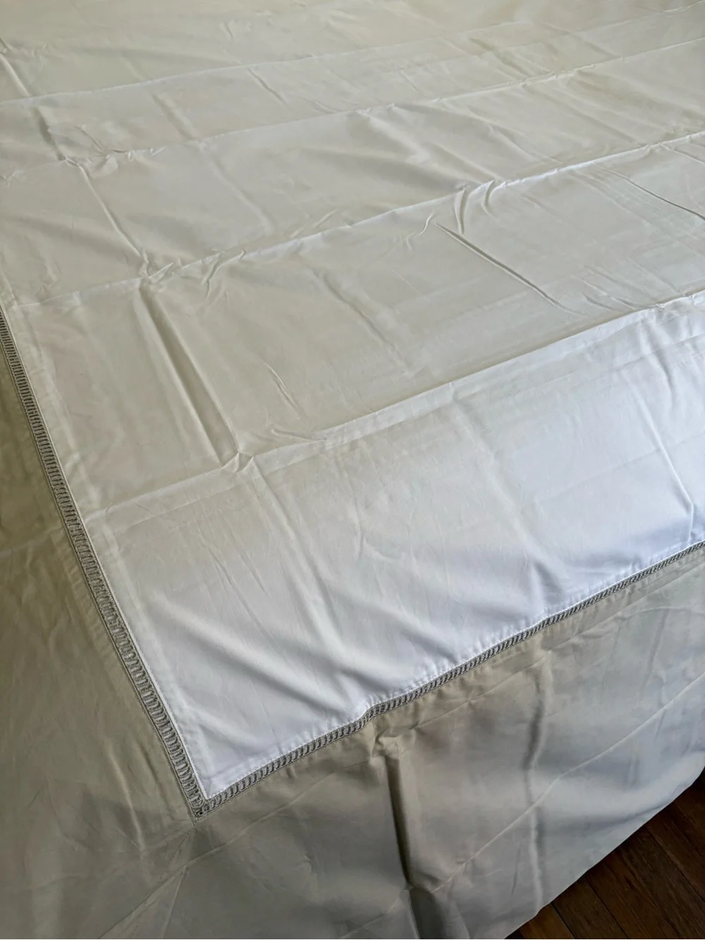 Pottery Barn Classic Cotton White Tan Colorblock KING Duvet Ladder Stitch NWOT